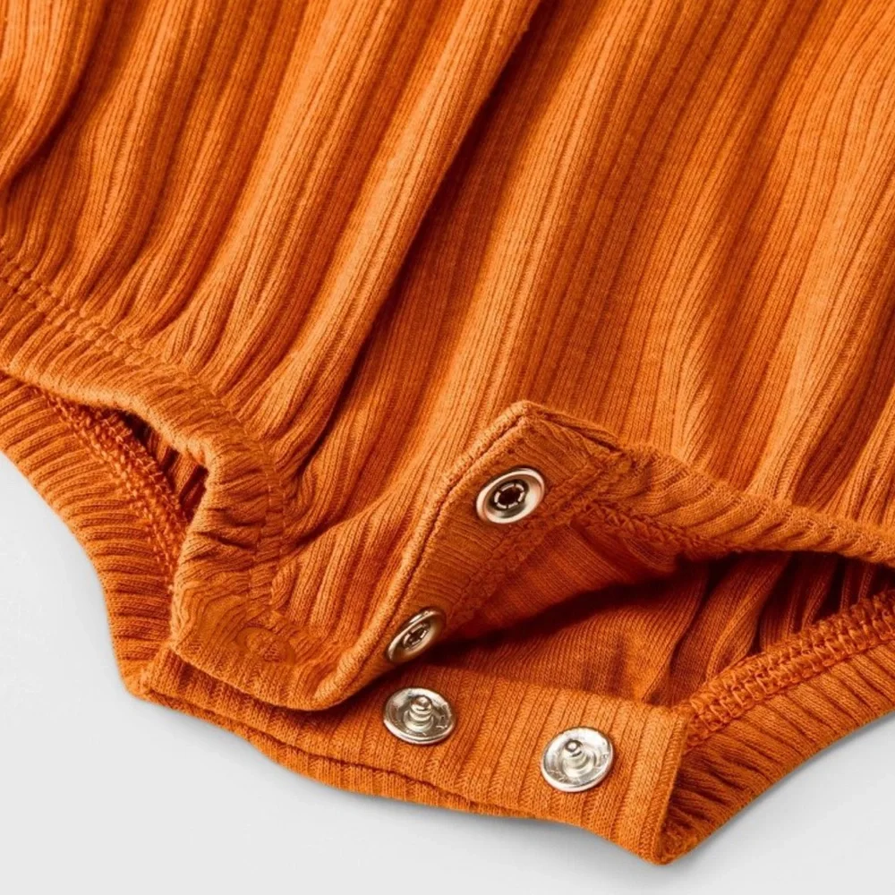 Cat & Jack Baby Unisex Ribbed Henley Bubble Romper - Rust Orange